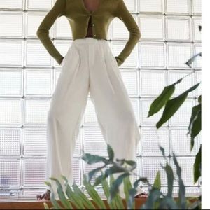 New with Tags! Zara Wide Leg Satin Pants, XS, Ivory/Ecru